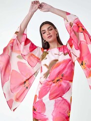 Roman Pink Floral Print Chiffon Cape Dress - Image 1 of 5