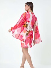 Roman Pink Floral Print Chiffon Cape Dress - Image 3 of 5