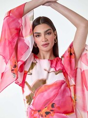 Roman Pink Floral Print Chiffon Cape Dress - Image 4 of 5