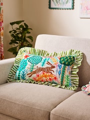 Lucy Tiffney Green Run Rabbit Embroidered Ruffle Cushion - Image 1 of 6