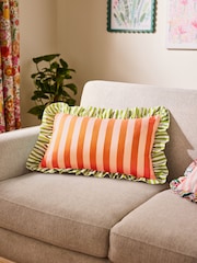 Lucy Tiffney Green Run Rabbit Embroidered Ruffle Cushion - Image 2 of 6