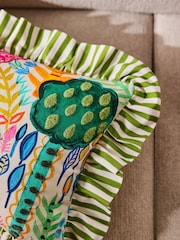 Lucy Tiffney Green Run Rabbit Embroidered Ruffle Cushion - Image 3 of 6