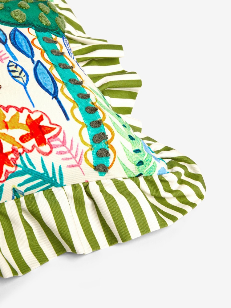 Lucy Tiffney Green Run Rabbit Embroidered Ruffle Cushion - Image 6 of 6
