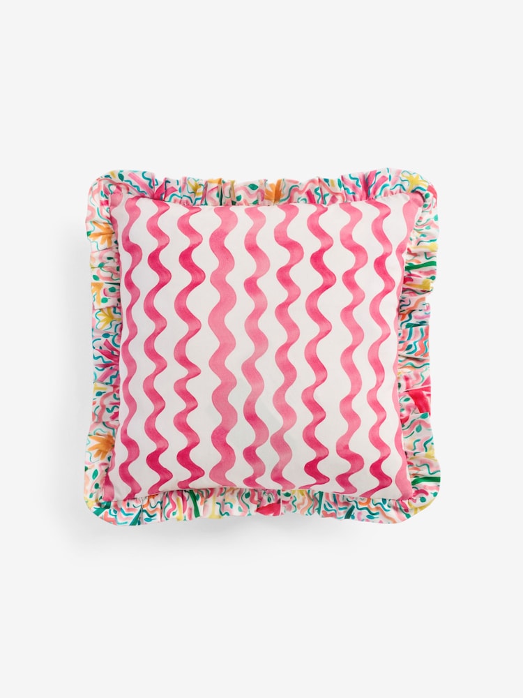 Lucy Tiffney Pink Wildflower Embroidered Cotton Cushion - Image 5 of 6