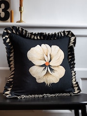 Rockett St George Black Floral Pleated Frill Cushion - Image 1 of 6