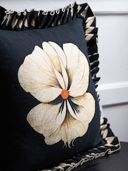 Rockett St George Black Floral Pleated Frill Cushion - Image 2 of 6