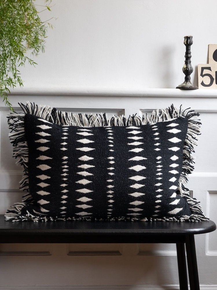 Rockett St George Black Cowboy Blanket Fringe Cushion - Image 1 of 5 Rockett St George Black Cowboy Blanket Fringe Cushion - Image 1 of 5
