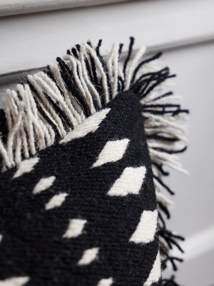 Rockett St George Black Cowboy Blanket Fringe Cushion - Image 2 of 5