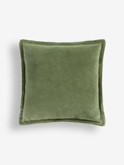 French Connection Olive Green 100% Cotton Washed Velvet Cushion - Image 2 of 5