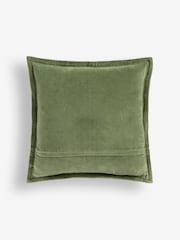 French Connection Olive Green 100% Cotton Washed Velvet Cushion - Image 3 of 5