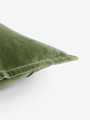 French Connection Olive Green 100% Cotton Washed Velvet Cushion - Image 5 of 5