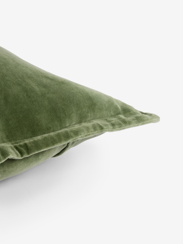 French Connection Olive Green 100% Cotton Washed Velvet Cushion - Image 5 of 5