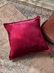 French Connection Raspberry Pink 100% Cotton Washed Velvet Cushion - Image 1 of 5