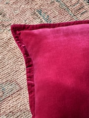 French Connection Raspberry Pink 100% Cotton Washed Velvet Cushion - Image 2 of 5