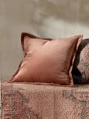 French Connection Coffee 100% Cotton Washed Velvet Cushion - Image 1 of 5
