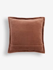 French Connection Coffee 100% Cotton Washed Velvet Cushion - Image 5 of 5