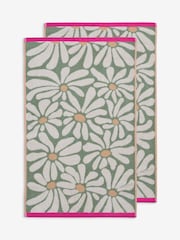 Green Daisy Set of 2 Hand Towels 100% Cotton - Image 3 of 3