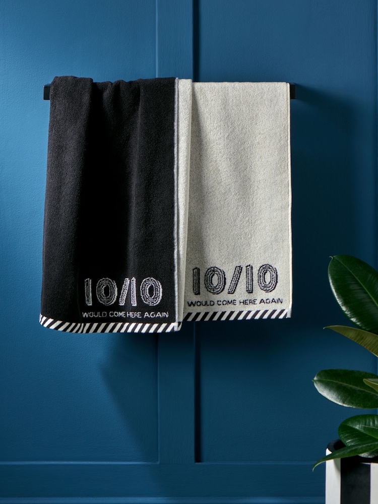 Monochrome Set of 2 Hand Towels 100% Cotton - Image 2 of 5