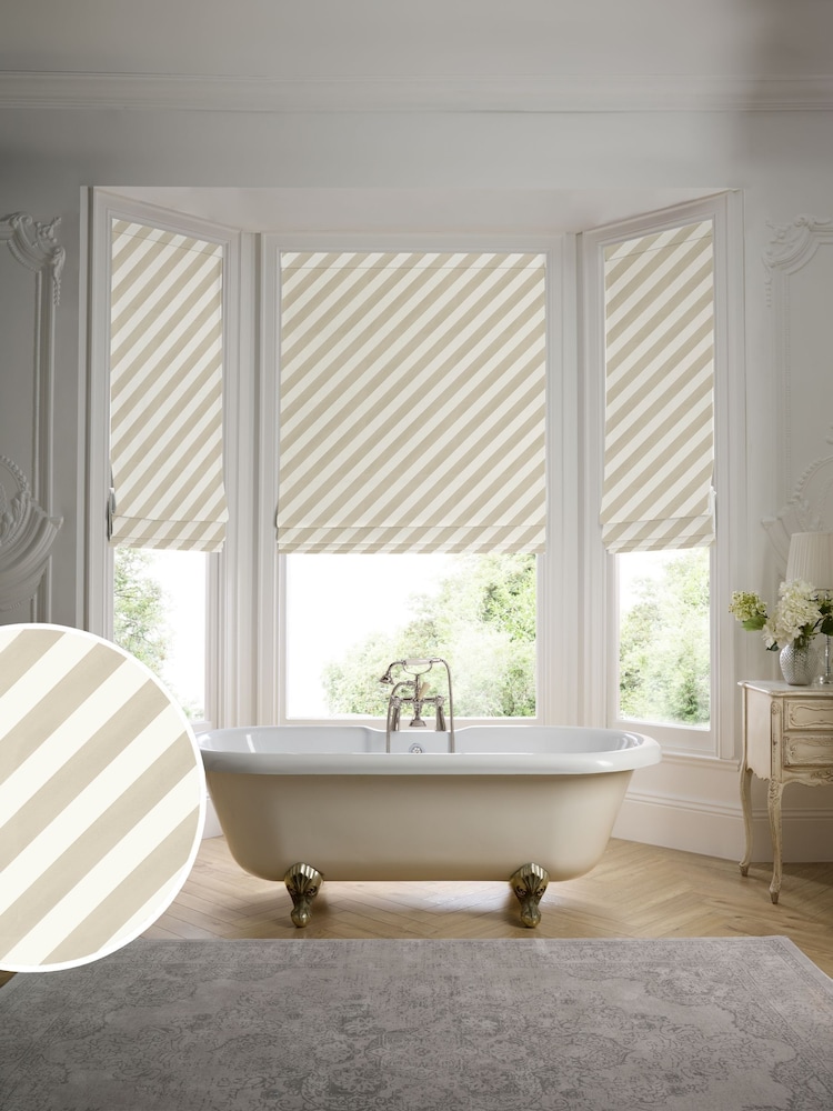 Historic Royal Palaces Stone Tudor Stripe Made To Measure Roman Blinds - Image 1 of 7 Historic Royal Palaces Stone Tudor Stripe Made To Measure Roman Blinds - Image 1 of 7