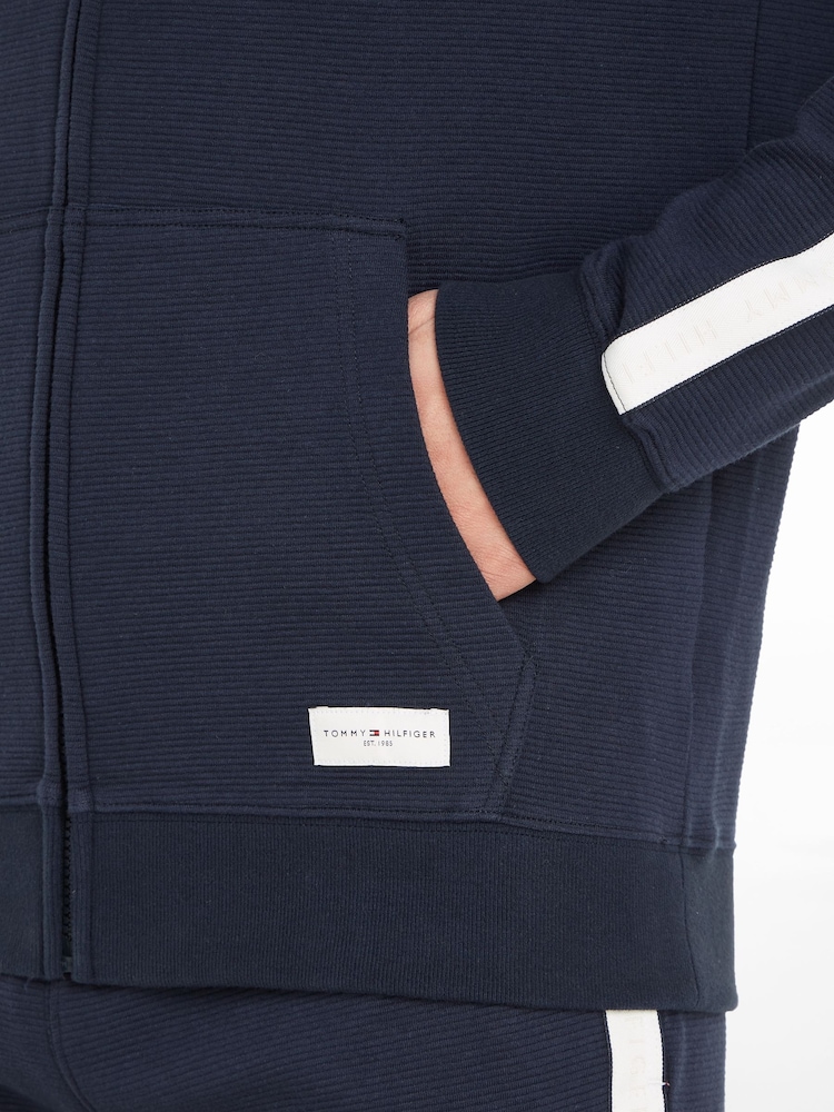 Tommy Hilfiger Blue Black Zip Up 100% Cotton Hoodie - Image 3 of 6