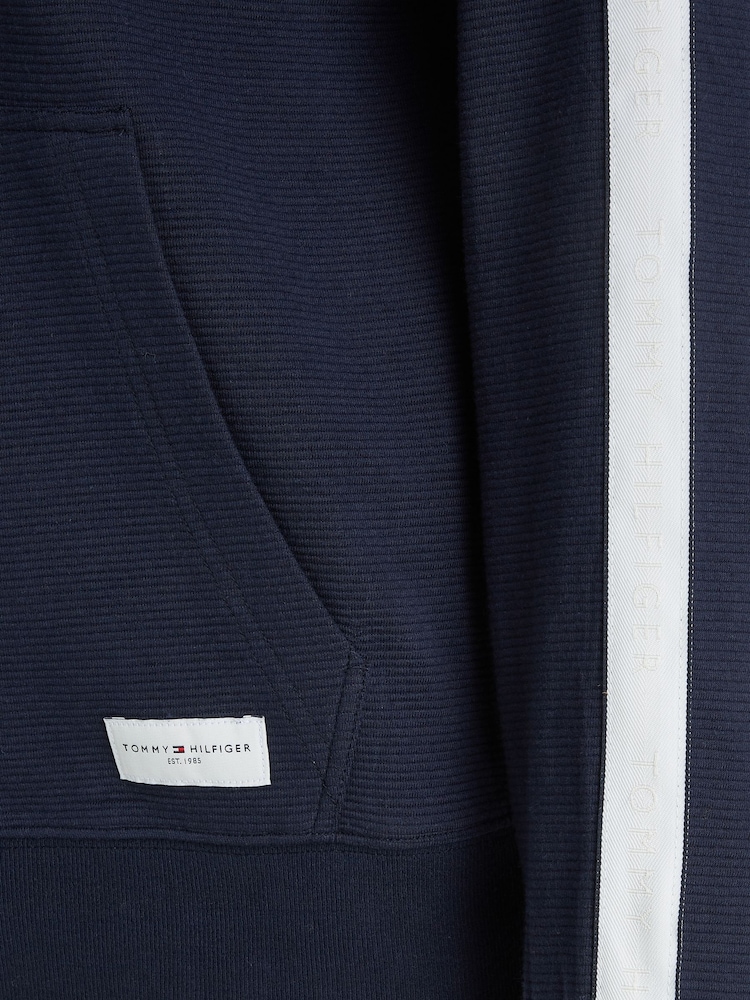 Tommy Hilfiger Blue Black Zip Up 100% Cotton Hoodie - Image 4 of 6