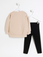 River Island Brown Girls Love Sweat Top and Leggings Set - Image 2 of 6