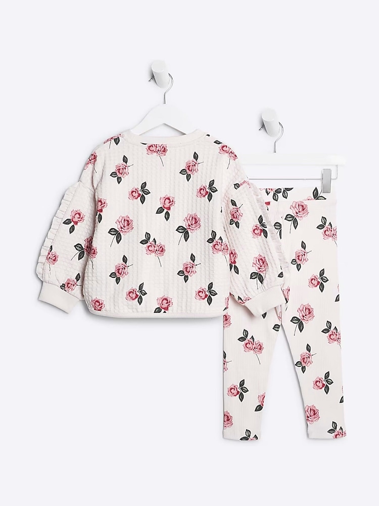 River Island Girls Waffle 100% Cotton Sweatshirt and Leggings Set - صورة 2 من 5