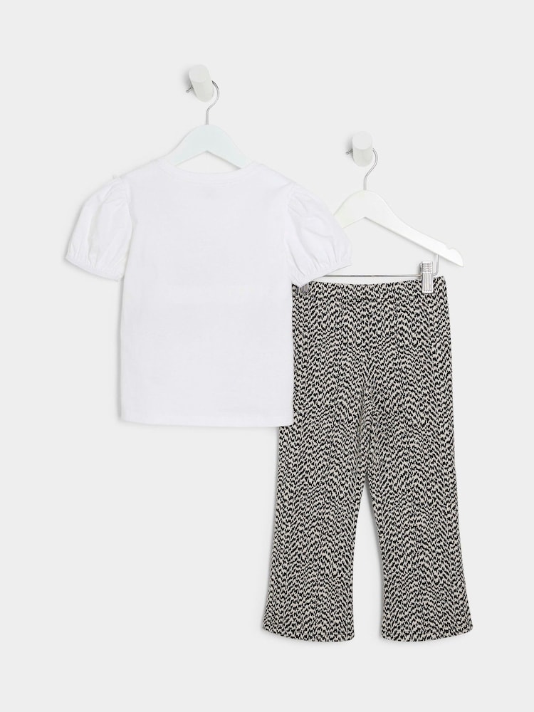 River Island White Girls Bow 100% Cotton T-Shirts and Kickflare Set - Image 2 of 5 River Island White Girls Bow 100% Cotton T-Shirts and Kickflare Set - Image 2 of 5