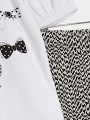 River Island White Girls Bow 100% Cotton T-Shirts and Kickflare Set - Image 4 of 5