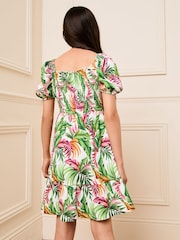 Lipsy White Palm Print Square Neck Jersey Crinkle Dress - Image 4 of 4