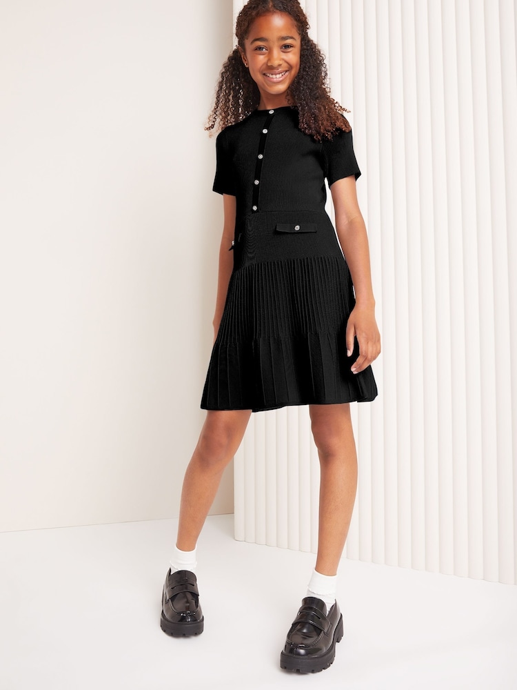 Lipsy Black Knitted Mini Dress (5-16yrs) - Image 2 of 4