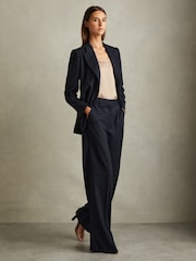 Reiss Navy Hallie Textured Wide Leg Suit Trousers - Image 3 of 7
