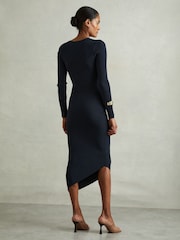 Reiss Teal Jem Knitted Colourblock Asymmetric Midi Dress - Image 4 of 5