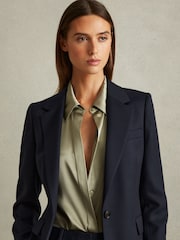 Reiss Navy Hallie Petite Textured Single Breasted Suit Blazer - Image 1 of 6