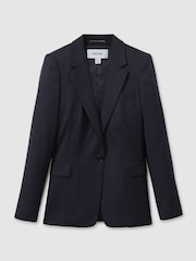 Reiss Navy Hallie Petite Textured Single Breasted Suit Blazer - Image 2 of 6