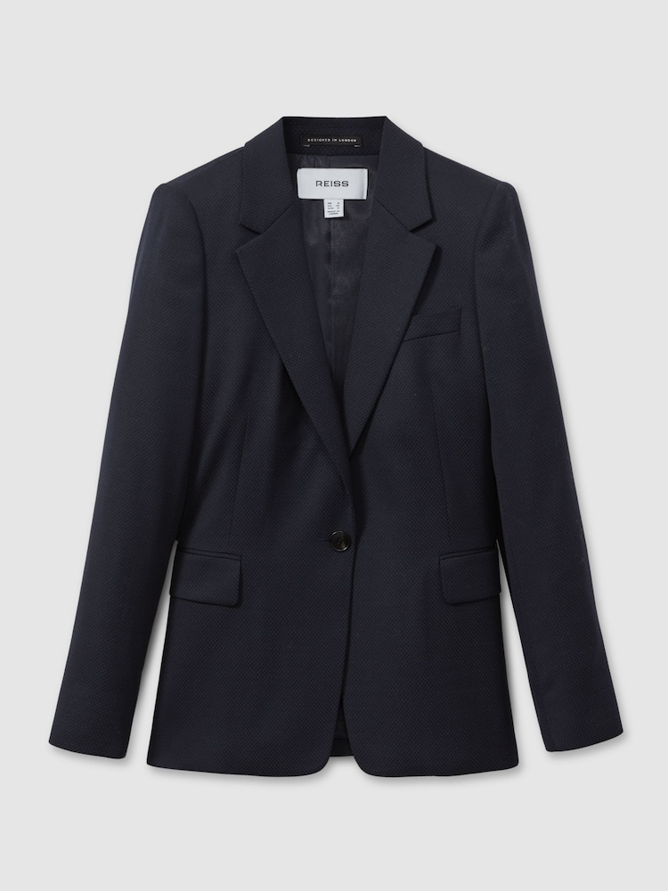 Reiss Navy Hallie Petite Textured Single Breasted Suit Blazer - Image 2 of 6