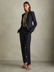 Reiss Navy Hallie Textured Single Breasted Suit Blazer - Image 1 of 5