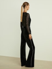 Reiss Black Parisa Velvet Flared Suit Trousers - Image 5 of 6