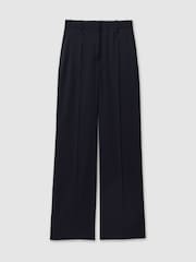 Reiss Navy Hallie Petite Textured Wide Leg Suit Trousers - Image 2 of 7