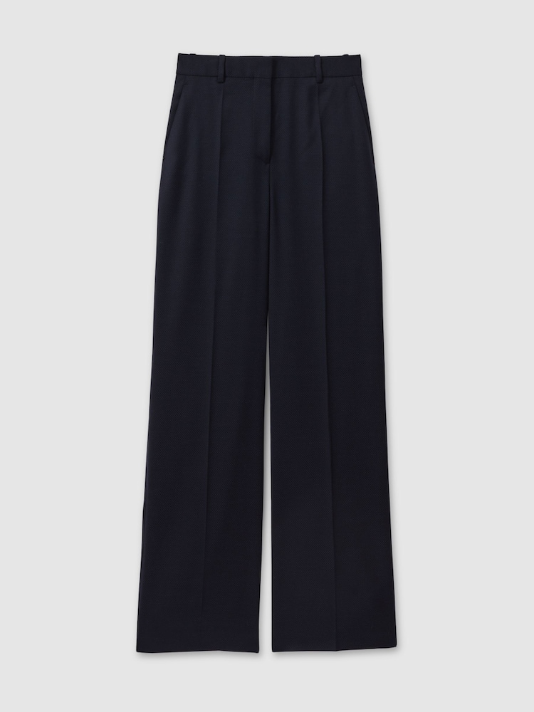 Reiss Navy Hallie Petite Textured Wide Leg Suit Trousers - Image 2 of 7