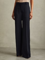 Reiss Navy Hallie Petite Textured Wide Leg Suit Trousers - Image 3 of 7