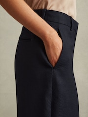 Reiss Navy Hallie Petite Textured Wide Leg Suit Trousers - Image 4 of 7
