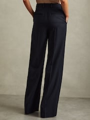 Reiss Navy Hallie Petite Textured Wide Leg Suit Trousers - Image 5 of 7