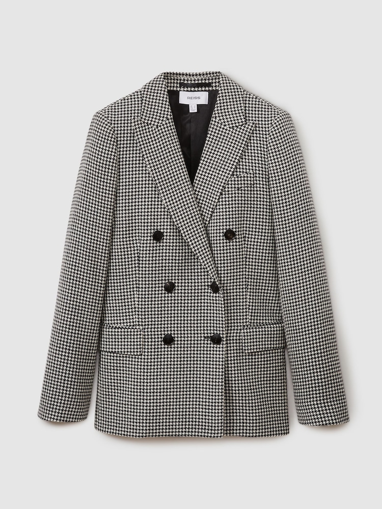 Reiss Black/White Drew Petite Wool Dogtooth Double Breasted Blazer - Image 2 of 7