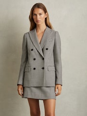 Reiss Black/White Drew Petite Wool Dogtooth Double Breasted Blazer - Image 3 of 7