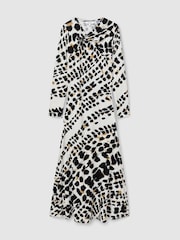 Reiss Black/White Vanita Printed Jersey Twist Detail Midi Dress - Image 2 of 5