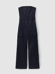 Reiss Navy Lois Strapless Belted Wide Leg Jumpsuit - Image 2 of 7