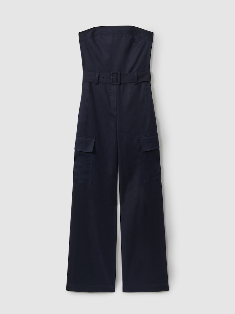 Reiss Navy Lois Strapless Belted Wide Leg Jumpsuit - Image 2 of 7