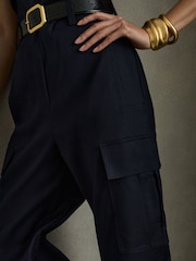 Reiss Navy Lois Strapless Belted Wide Leg Jumpsuit - Image 3 of 7