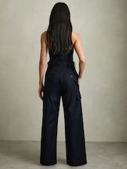 Reiss Navy Lois Strapless Belted Wide Leg Jumpsuit - Image 4 of 7